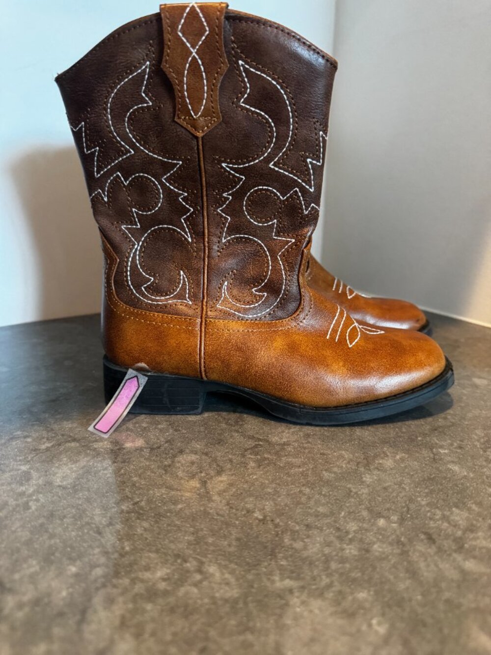 Wonder Nation Kids Cowboy Boots Size 1 Brown Faux Leather Western Unisex - Picture 7 of 8